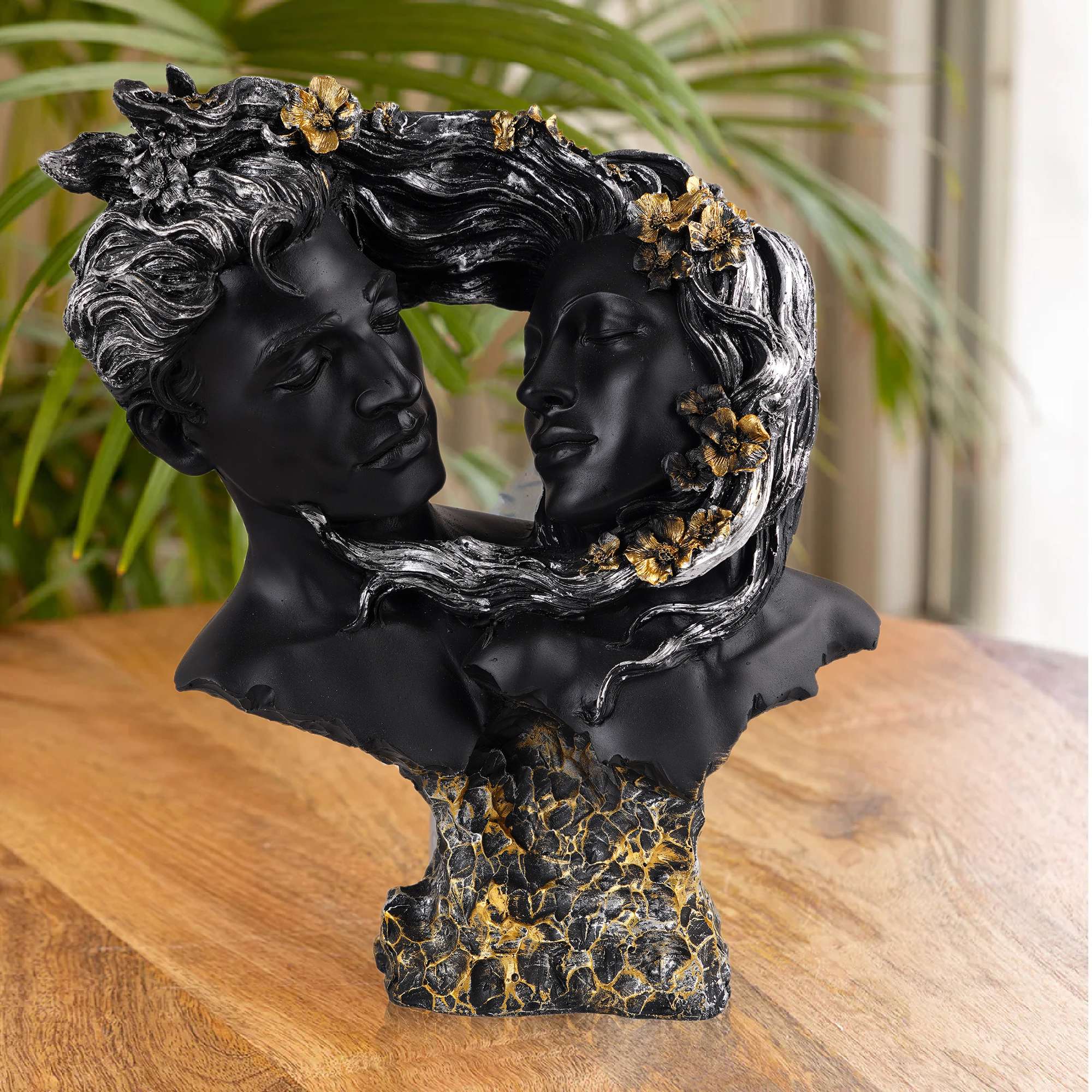 Love Couple Face Statue black and golden Showpiece for Home Decor Valentine Day Gift | Resin Decorative Showpiece showpiece - Image 4