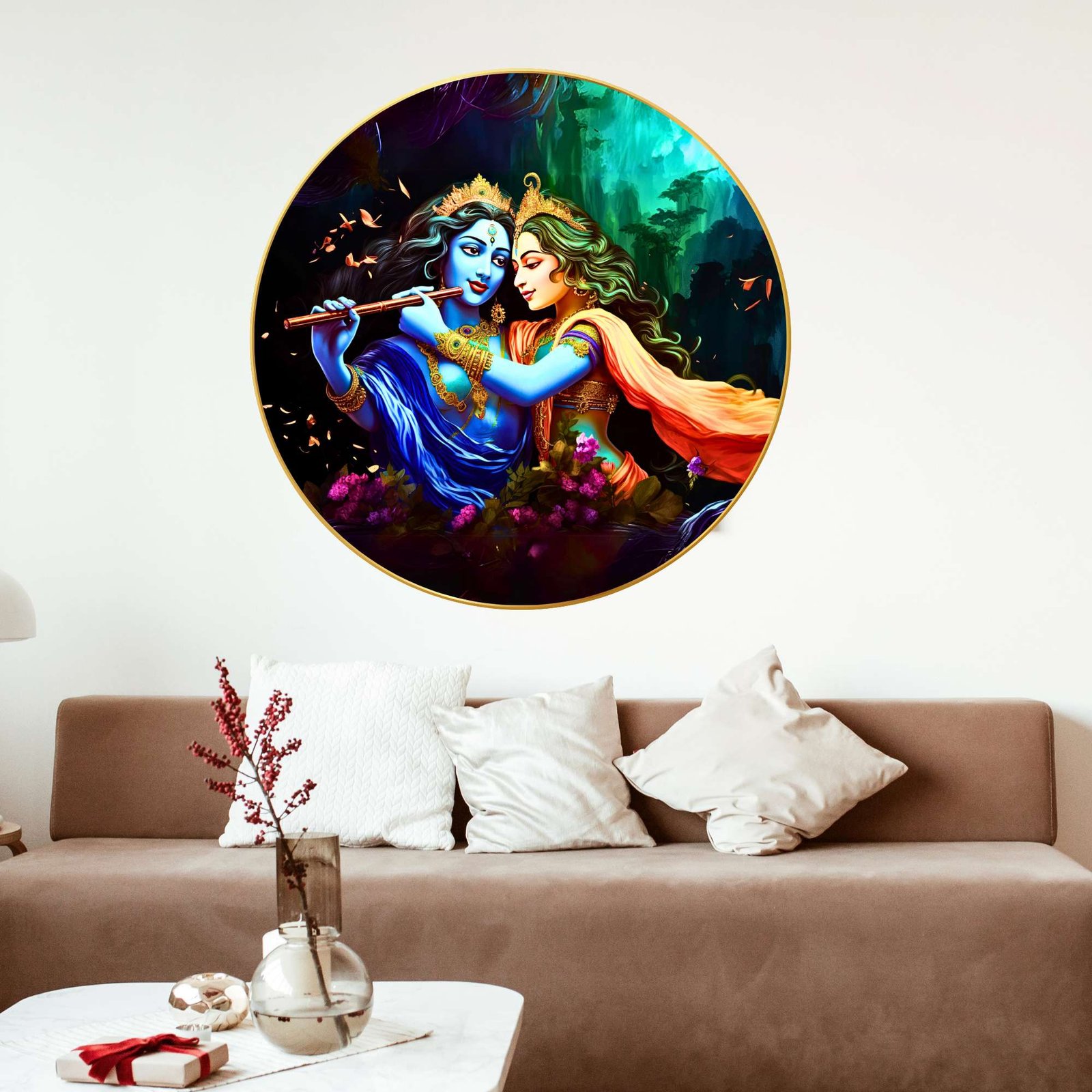 Wall Painting for Wall Decoration with Frame Sparkle Glossy Round Golden Framed Large Painting Office, Living Room, Bedroom, Home Decoration
