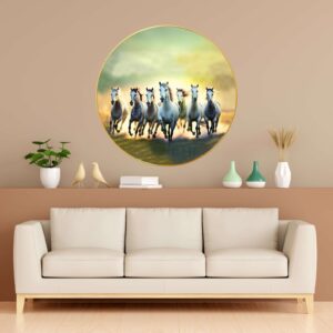 Wall Painting for Wall Decoration with Frame Sparkle Glossy Round Golden Framed Large Painting Office, Living Room, Bedroom, Home Decoration