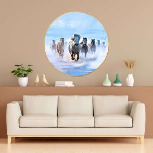 Wall Painting for Wall Decoration with Frame Sparkle Glossy Round Golden Framed Large Painting Office, Living Room, Bedroom, Home Decoration