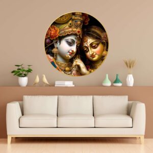 Wall Painting for Wall Decoration with Frame Sparkle Glossy Round Golden Framed Large Painting Office, Living Room, Bedroom, Home Decoration